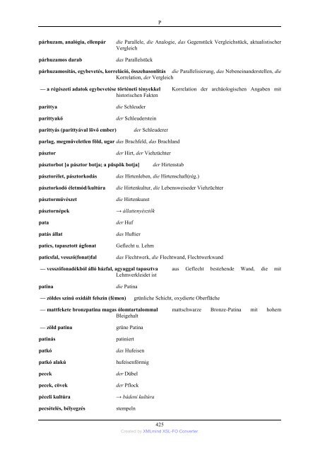 Német-magyar régészeti kifejezések szótára