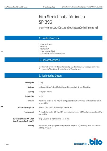 Technisches Datenblatt SP 396 - Bito AG