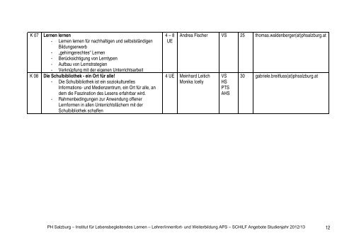 Programm SCHILF APS - Pädagogische Hochschule Salzburg