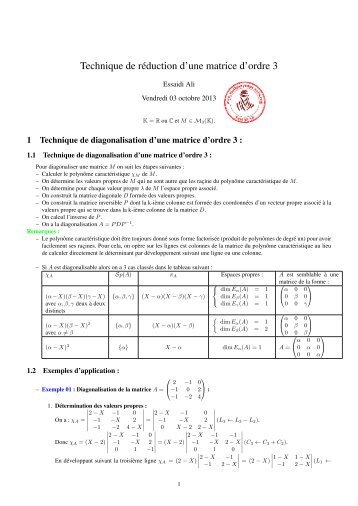 Technique de réduction d'une matrice d'ordre 3