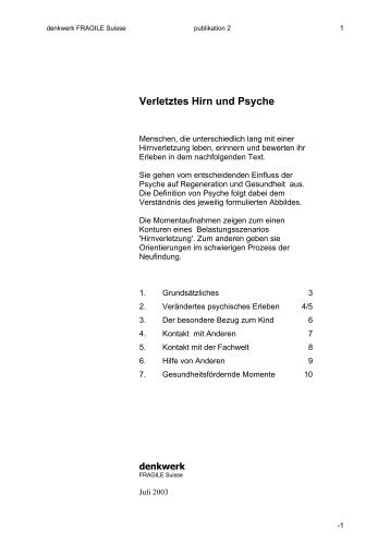 Verletztes Hirn und Psyche - Denkwerk Hirnverletzung