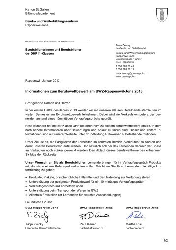 Informationen zum Berufswettbewerb am BWZ-Rapperswil-Jona 2013
