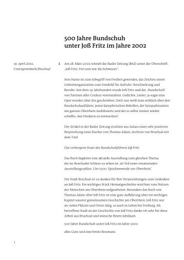 500 Jahre Bundschuh unter Joß Fritz im Jahre 2002