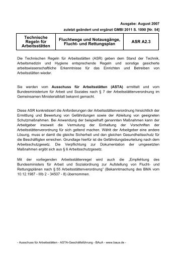 ASR A2.3 "Fluchtwege und Notausgänge, Flucht- und Rettungsplan"