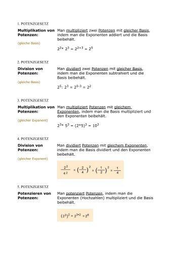 1. POTENZGESETZ Multiplikation von Potenzen: Man multipliziert ...