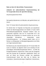 Rede von Herrn Dr. Bernd Köhler, Finanzvorstand, anlässlich der ...