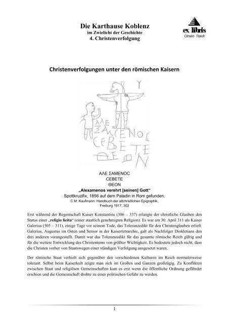 Christenverfolgung - Koblenz Karthause