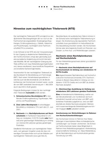 Hinweise zum nachträglichen Titelerwerb (NTE) - Gesundheit