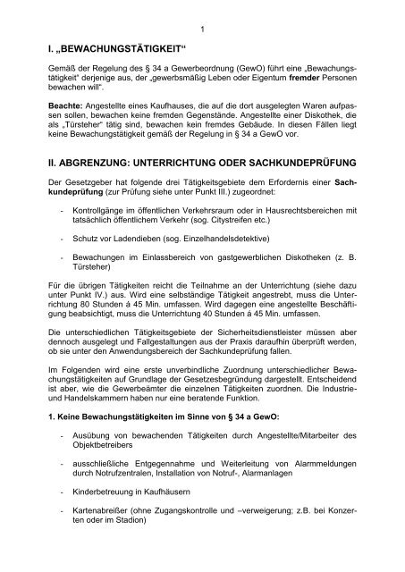Tätigkeiten im Bewachungsgewerbe - IHK Nürnberg für Mittelfranken
