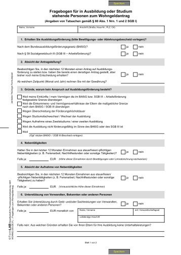 Fragebogen für Ausbildung und Studium - Wohngeld