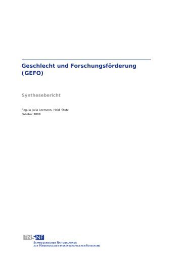 Synthesebericht - Schweizerischer Nationalfonds (SNF)