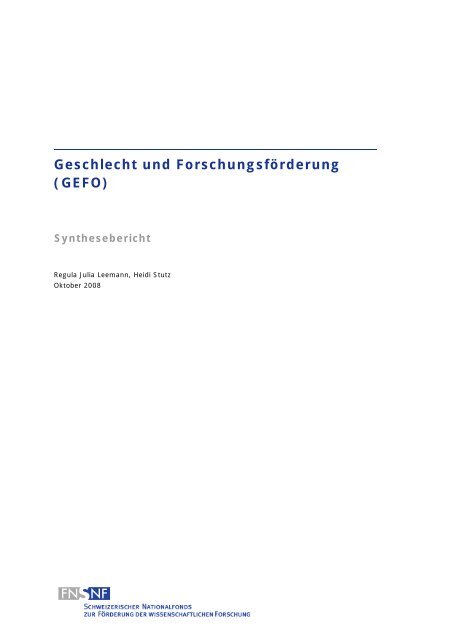 Synthesebericht - Schweizerischer Nationalfonds (SNF)