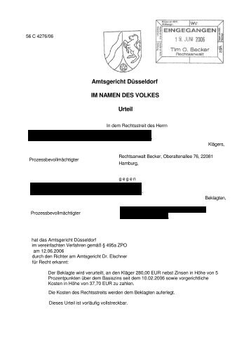 Amtsgericht Düsseldorf IM NAMEN DES VOLKES Urteil