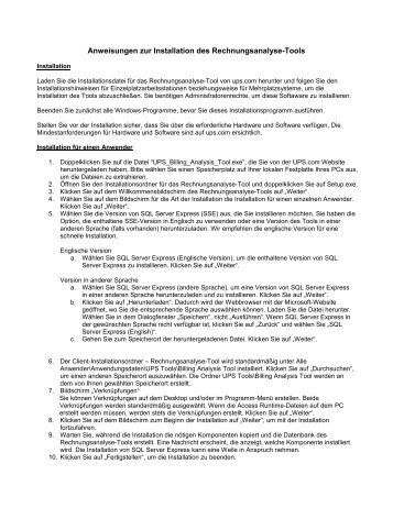 Anweisungen zur Installation des Rechnungsanalyse ... - UPS.com