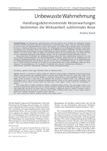 Unbewusste Wahrnehmung - Lehrstuhl für Psychologie III ...