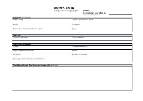 (tom) mall för kontrollplan. - Hagfors