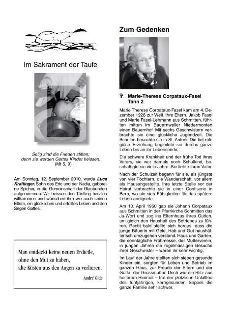 Pfarrblatt Nr. 10 - Pfarrei Schmitten