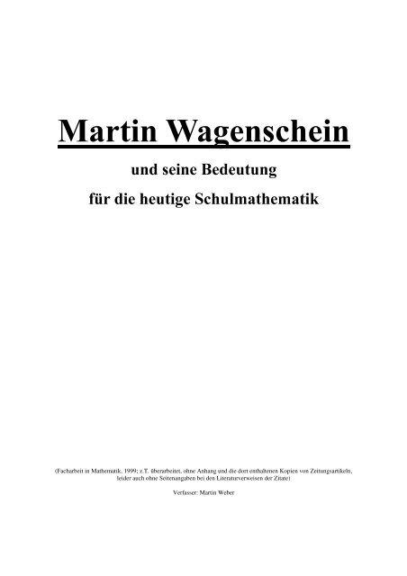 Martin Wagenschein und seine Bedeutung für die heutige ...