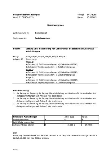 Vorlage 141/2005 vom 13.06.2005 - in Tübingen