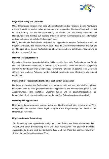 Patienteninformation Hyperakusis - Tinnituszentrum Regensburg