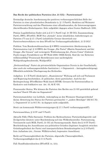 Das Recht der politischen Parteien (Art. 21 GG) – Parteienstaat ...