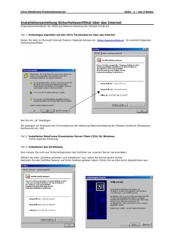 Installationsanleitung Sicherheitszertifikat über das Internet - Info4u.at