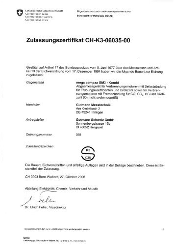 Zulassungszertifikat CH-K3-06035-00 - LegNet - METAS