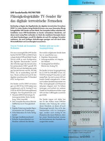 Flüssigkeitsgekühlte TV-Sender für das digitale terrestrische ...