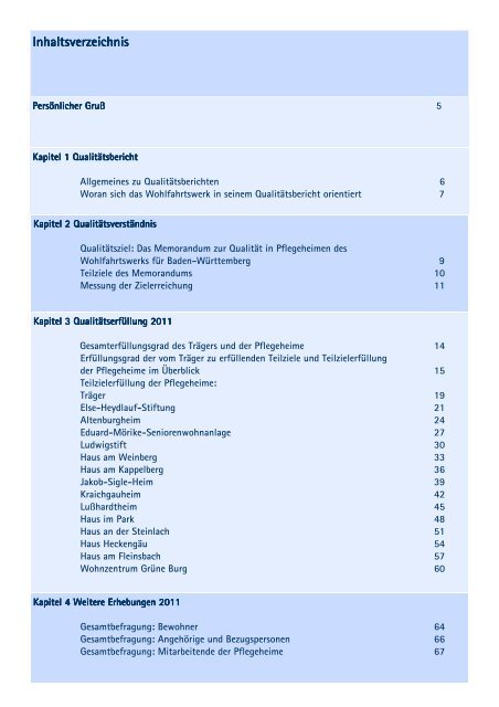 Qualitätsbericht 2011 - Wohlfahrtswerk für Baden-Württemberg