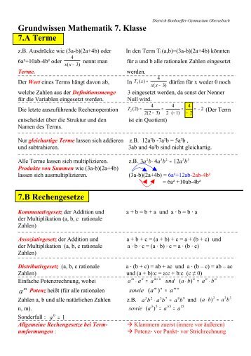 Grundwissen Mathematik 7. Klasse - Dietrich-Bonhoeffer-Gymnasium