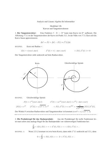 Analysis und Lineare Algebra für Informatiker Merkblatt 12b Kurven ...