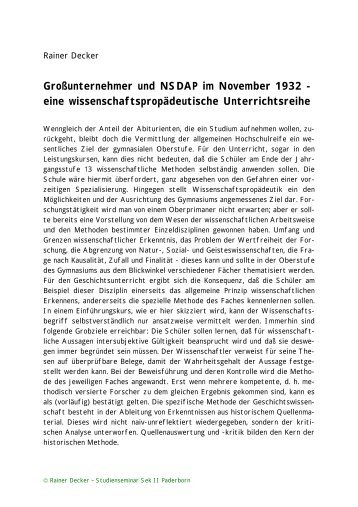 Großunternehmer und NSDAP im November 1932 - eine ...