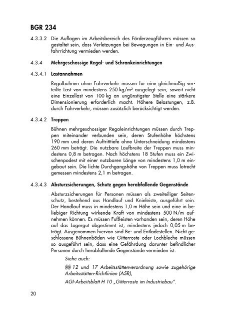 Berufsgenossenschaftliche Regeln BGR 234