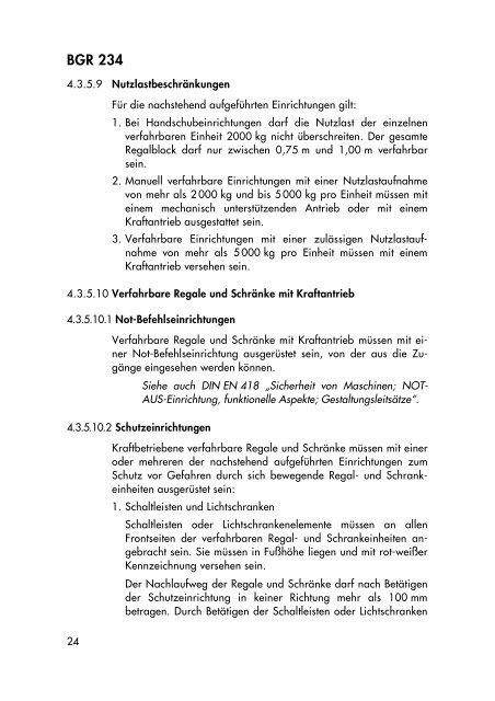 Berufsgenossenschaftliche Regeln BGR 234