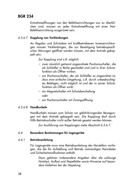 Berufsgenossenschaftliche Regeln BGR 234