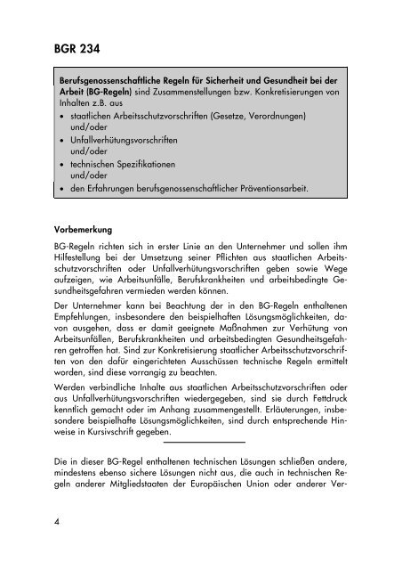 Berufsgenossenschaftliche Regeln BGR 234