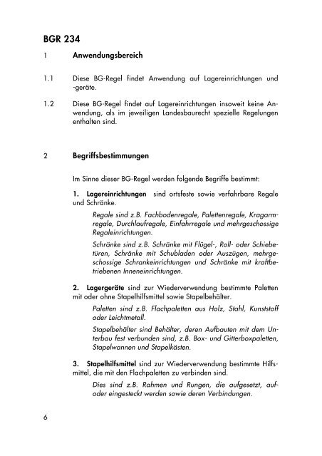 Berufsgenossenschaftliche Regeln BGR 234