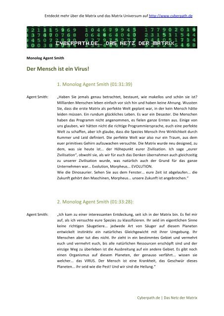Monolog Agent Smith: “Der Mensch ist ein Virus!” - Das Netz der Matrix