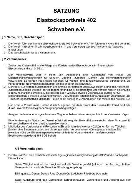 SATZUNG Eisstocksportkreis 402 Schwaben e.V. - BEV Kreis 402