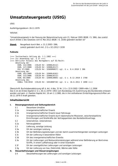 Das Umsatzsteuergesetz (UStG) im Detail - Schwabendruck