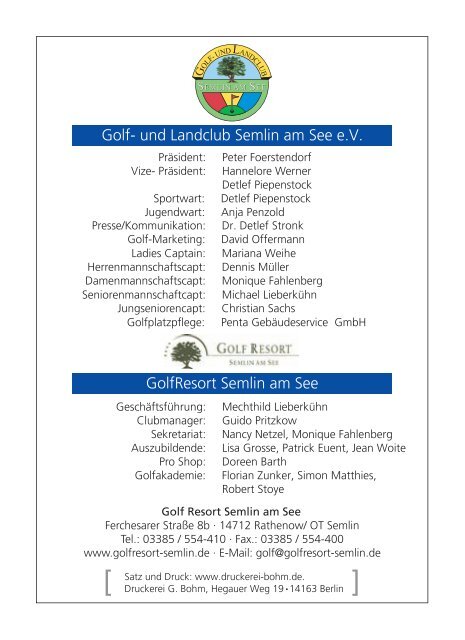 Wettspielkalender 2013 - Golfresort Semlin