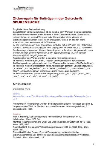 Zitierregeln für Beiträge in der Zeitschrift SPURENSUCHE - Verband ...