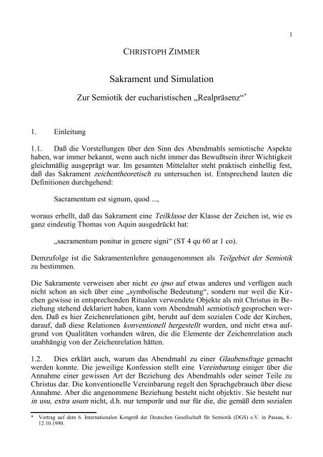 Sakrament und Simulation - Christoph Zimmer