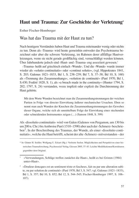 Haut und Trauma: Zur Geschichte der Verletzung* - Esther Fischer ...