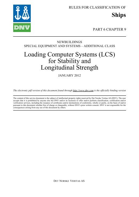 DNV Ship rules Pt.6 Ch.9 - Loading Computer Systems (LCS) for ...