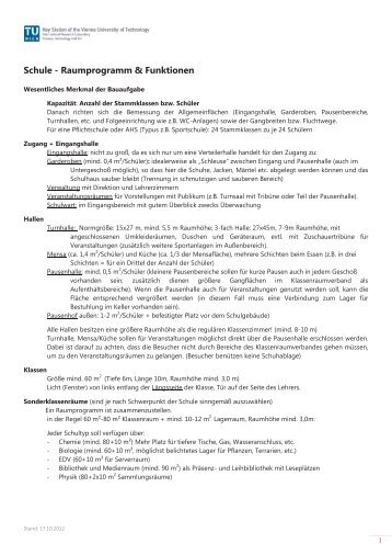 Schule - Raumprogramm & Funktionen