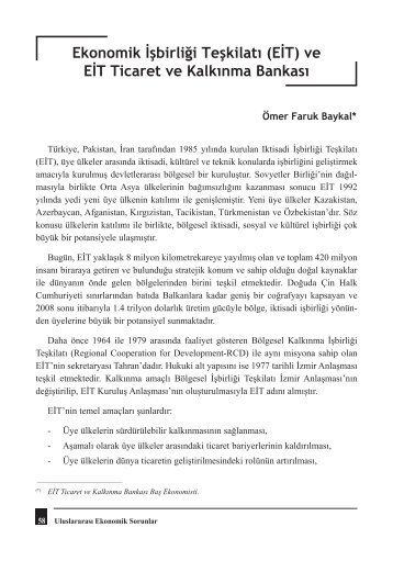 Ekonomik İşbirliği Teşkilatı (EİT) ve EİT Ticaret ve Kalkınma Bankası