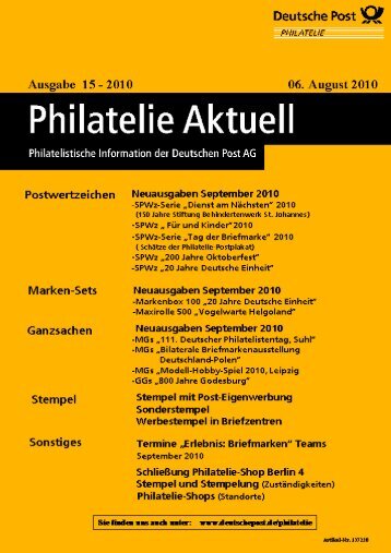 der 30.06.2010. - Deutsche Post - Philatelie