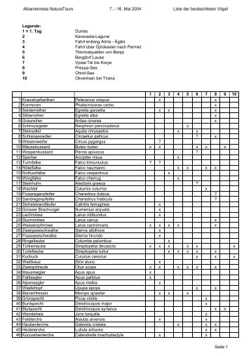 Vogelliste Albanien 2004 (PDF/52kB) - NaturaTours