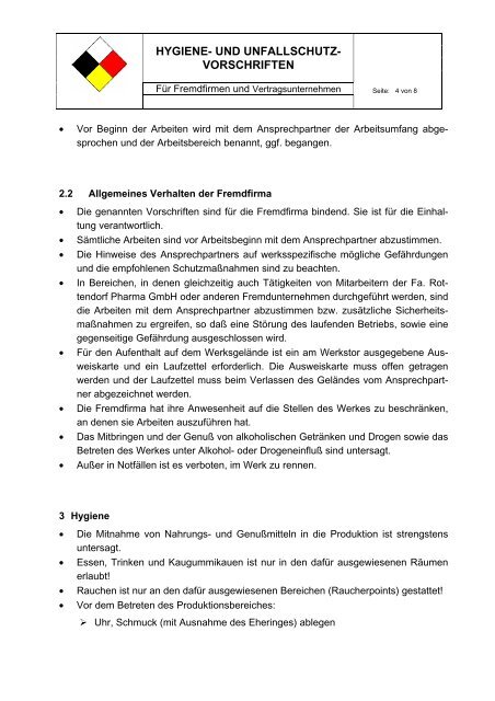 hygiene- und unfallschutz- vorschriften - Rottendorf Pharma GmbH
